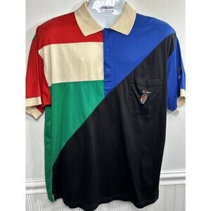Vtg Ellesse Polo Shirt UK 7 US XL Color Block Retro Embroidered Golf Hong Kong